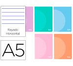 Libreta liderpapel 360 tapa de plastico a5 48 hojas 90gr horizontal con doble margen colores pastel