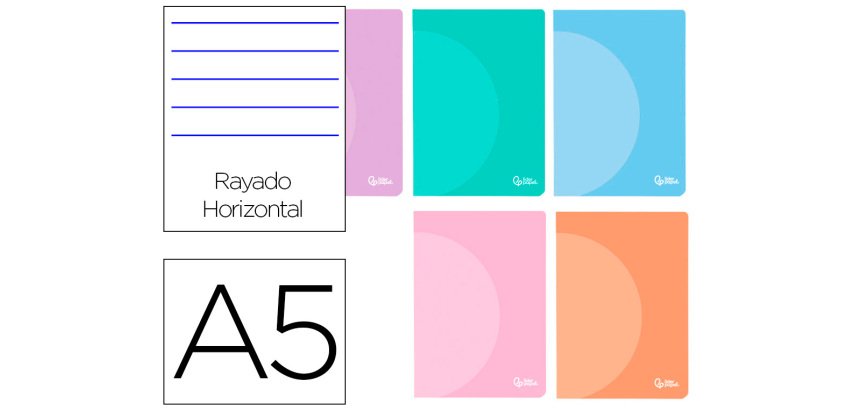 Libreta liderpapel 360 tapa de plastico a5 48 hojas 90gr horizontal con doble margen colores pastel