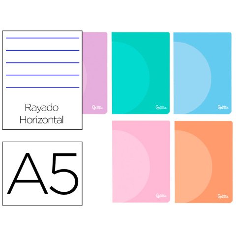 Libreta liderpapel 360 tapa de plastico a5 48 hojas 90gr horizontal con doble margen colores pastel