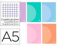 Libreta liderpapel 360 tapa de plastico a5 48 hojas 90gr cuadro 5 mm con doble margen colores pastel