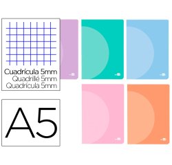 Libreta liderpapel 360 tapa de plastico a5 48 hojas 90gr cuadro 5 mm con doble margen colores pastel