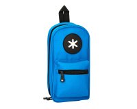 Estuche portatodo antartik forma de mochila con bolsillo y 4 departamentos color azul 230x50x120 mm