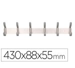 Perchero liderpapel pared metalico 6 colgadores color plata mate 430x88x55 mm