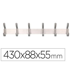 Perchero liderpapel pared metalico 6 colgadores color plata mate 430x88x55 mm