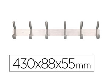 Perchero liderpapel pared metalico 6 colgadores color plata mate 430x88x55 mm