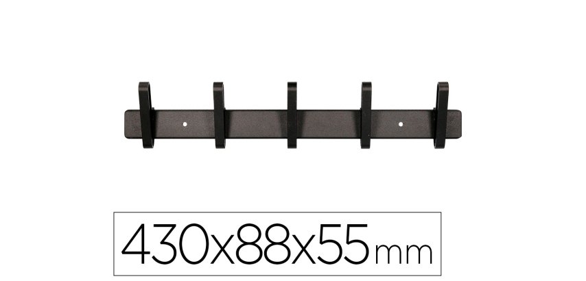 Perchero liderpapel pared metalico 5 colgadores color negro 430x88x55 mm