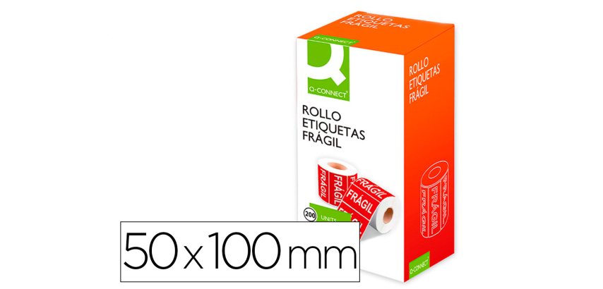 Etiqueta q-connect fragil 50x100 mm rollo de 200 unidades