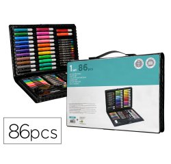Estuche de pintura liderpapel plastico 86 piezas 34x23x3,2 cm
