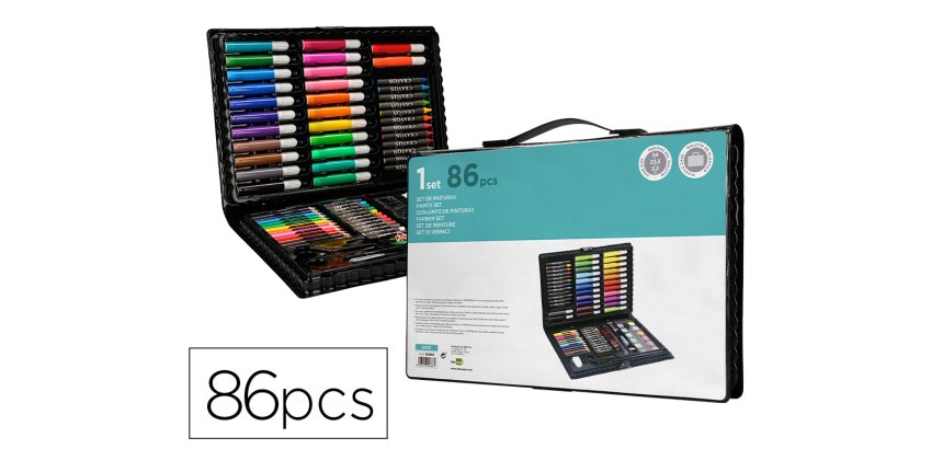 Estuche de pintura liderpapel plastico 86 piezas 34x23x3,2 cm