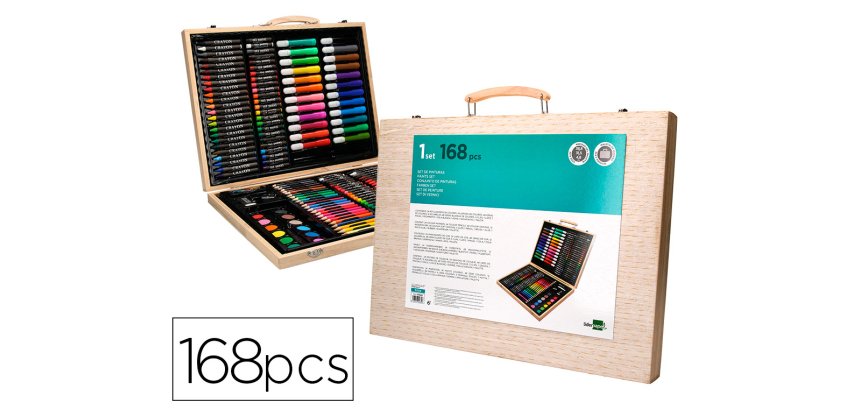 Estuche de pintura liderpapel madera 168 piezas maletin 39,3x30x4,8 cm