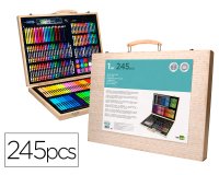 Estuche de pintura liderpapel madera 245 piezas maletin 49x36,6x4,5 cm
