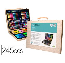 Estuche de pintura liderpapel madera 245 piezas maletin 49x36,6x4,5 cm