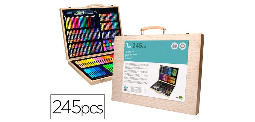 Estuche de pintura liderpapel madera 245 piezas maletin 49x36,6x4,5 cm