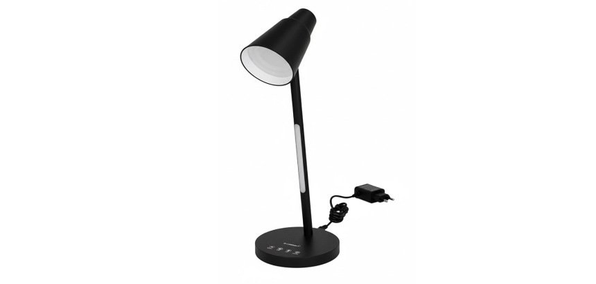 Lampara de escritorio q-connect led 6w 360 lm tactil 3 niveles color luz nocturna cabeza orientable negro