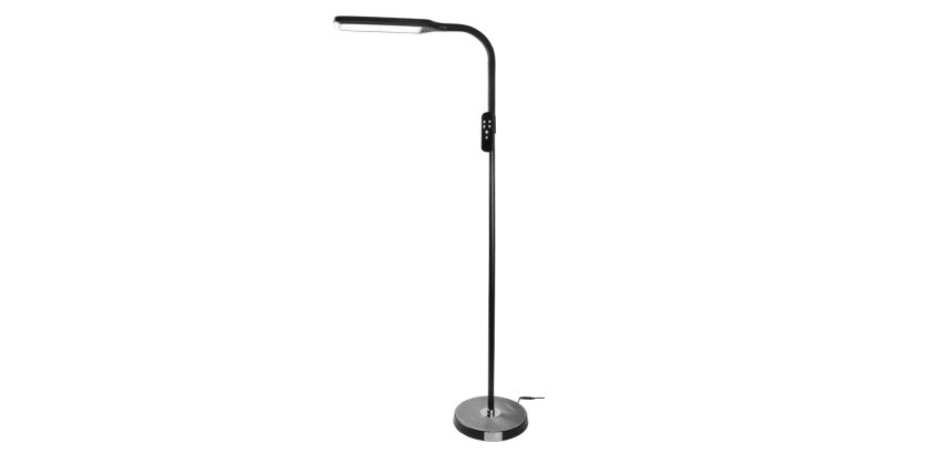 Lampara de suelo q-connect led 15w 850 lm 3 niveles color brillo regulable cuello flexible control remoto negro