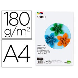 Cartulina liderpapel a4 180g/m2 25 colores surtidos paquete de 100 hojas