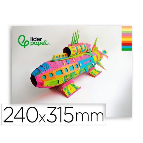 Bloc trabajos manuales liderpapel cartulina 240x315mm 10 hojas 5 colores neon + 5 colores intensos