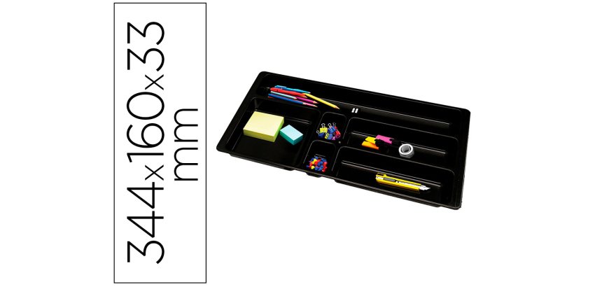 Bandeja organizadora q-connect de cajones color negro 344x160x33 mm