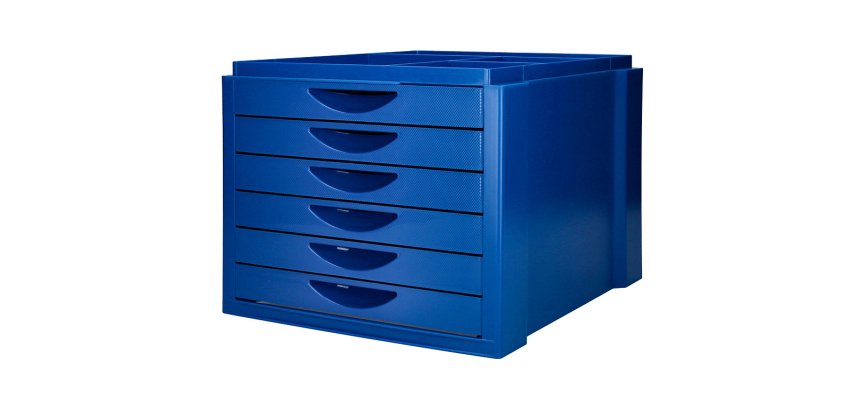 Fichero cajones de sobremesa q-connect bandeja organizadora superior 6 cajones color azul opaco