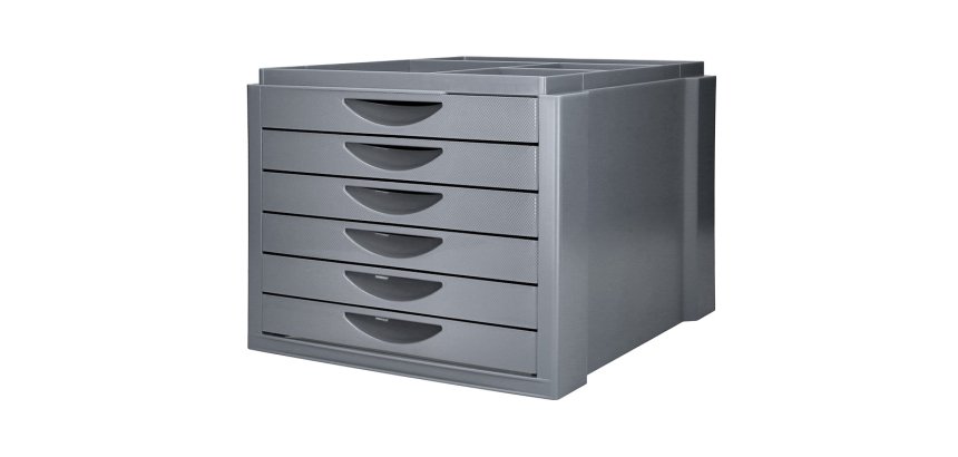 Fichero cajones de sobremesa q-connect bandeja organizadora superior 6 cajones color gris opaco