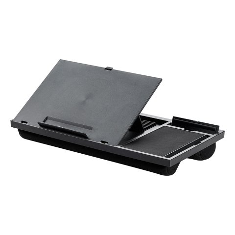 Soporte de ordenador portátil q-connect ancho para portatil movil raton hasta 17\" ajustable 7 angulos diferentes color negro