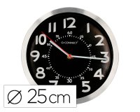 Reloj q-connect de pared metalico redondo 25 cm movimiento silencioso color negro con esfera cromado