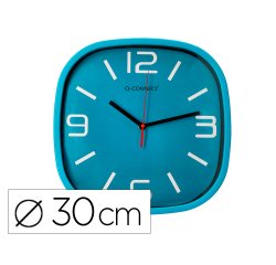 Reloj q-connect de pared de plastico redondo 30 cm movimiento silencioso color azul