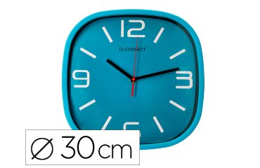 Reloj q-connect de pared de plastico redondo 30 cm movimiento silencioso color azul