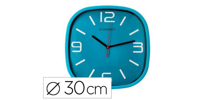 Reloj q-connect de pared de plastico redondo 30 cm movimiento silencioso color azul