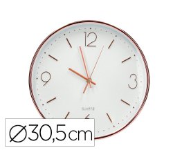 Reloj q-connect de pared metalico redondo 30,5 cm movimiento silencioso color rosa dorado