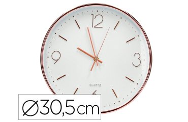 Reloj q-connect de pared metalico redondo 30,5 cm movimiento silencioso color rosa dorado