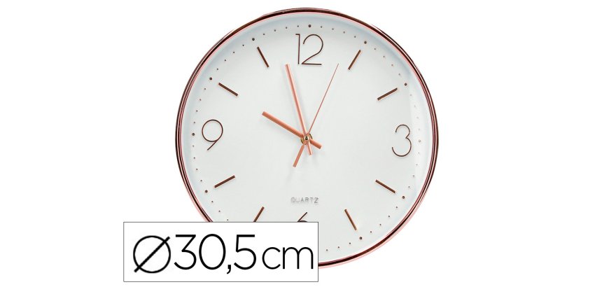 Reloj q-connect de pared metalico redondo 30,5 cm movimiento silencioso color rosa dorado