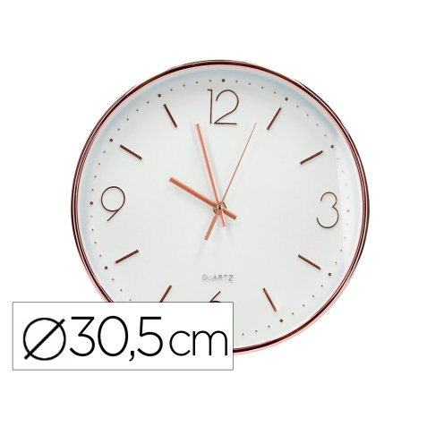 Reloj q-connect de pared metalico redondo 30,5 cm movimiento silencioso color rosa dorado