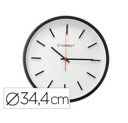Reloj q-connect de pared de plastico redondo 34,4 cm movimiento silencioso color negro