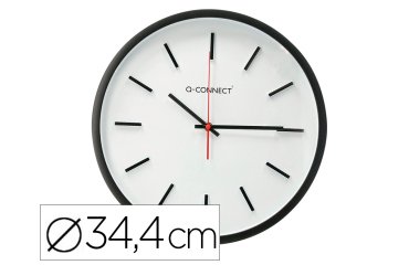 Reloj q-connect de pared de plastico redondo 34,4 cm movimiento silencioso color negro