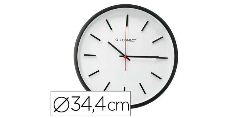 Reloj q-connect de pared de plastico redondo 34,4 cm movimiento silencioso color negro