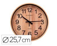 Reloj q-connect de pared de plastico redondo 25,7 cm movimiento silencioso color madera natural