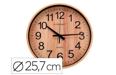 Reloj q-connect de pared de plastico redondo 25,7 cm movimiento silencioso color madera natural