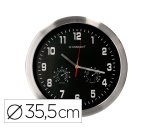 Reloj q-connect de pared metalico redondo 35,5 cm movimiento silencioso color cromado con esfera negra