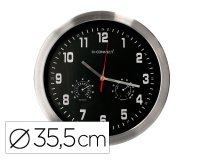 Reloj q-connect de pared metalico redondo 35,5 cm movimiento silencioso color cromado con esfera negra