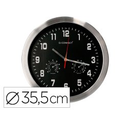 Reloj q-connect de pared metalico redondo 35,5 cm movimiento silencioso color cromado con esfera negra