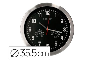 Reloj q-connect de pared metalico redondo 35,5 cm movimiento silencioso color cromado con esfera negra
