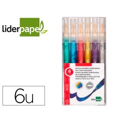 Rotulador liderpapel efecto purpurina metalizada punta reversible bolsa de 6 unidades colores surtidos