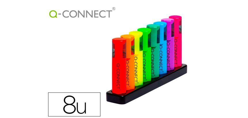 Rotulador q-connect fluorescente neon punta biselada estuche de sobremesa 8 colores surtidos