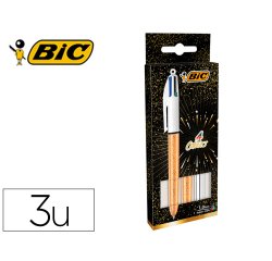 Boligrafo bic cuatro colores set regalo 50 aniversario 2 unidades shine color oro mate + 1 unidad shine color plata