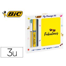 Set escritura bic 1 cuatro colores shine + 1 fluorescente grip pastel + 1 notebook