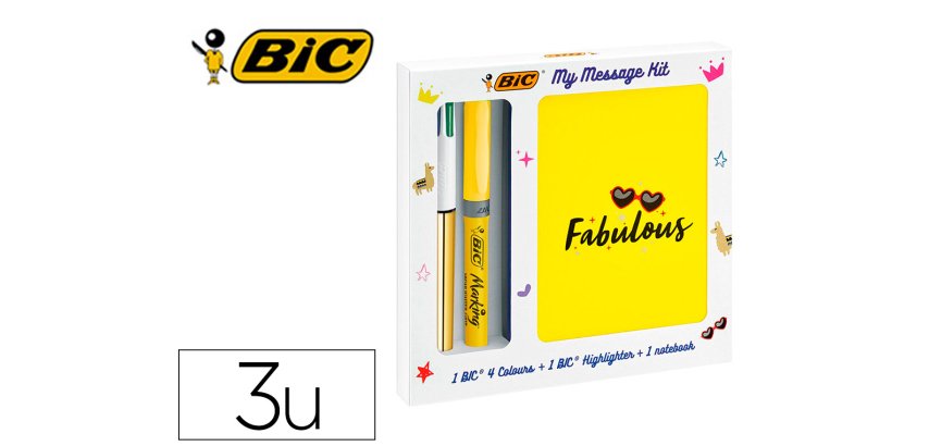 Set escritura bic 1 cuatro colores shine + 1 fluorescente grip pastel + 1 notebook