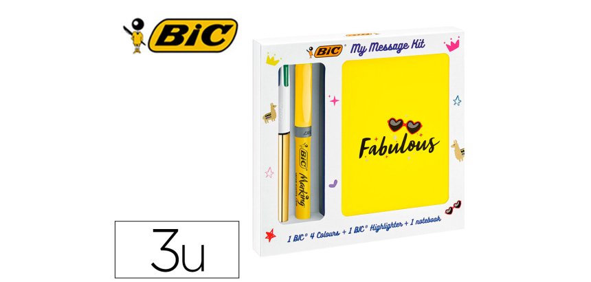 Set escritura bic 1 cuatro colores shine + 1 fluorescente grip pastel + 1 notebook