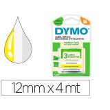 Cinta dymo metalizada letratag 12mm x 4mt papel blanco / plastico amarillo / metalica plata pack de 3