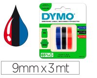 Cinta dymo 3d 9mm x 3mt para rotuladora omega/junior color azul/negro/rojo blister 3 unidades